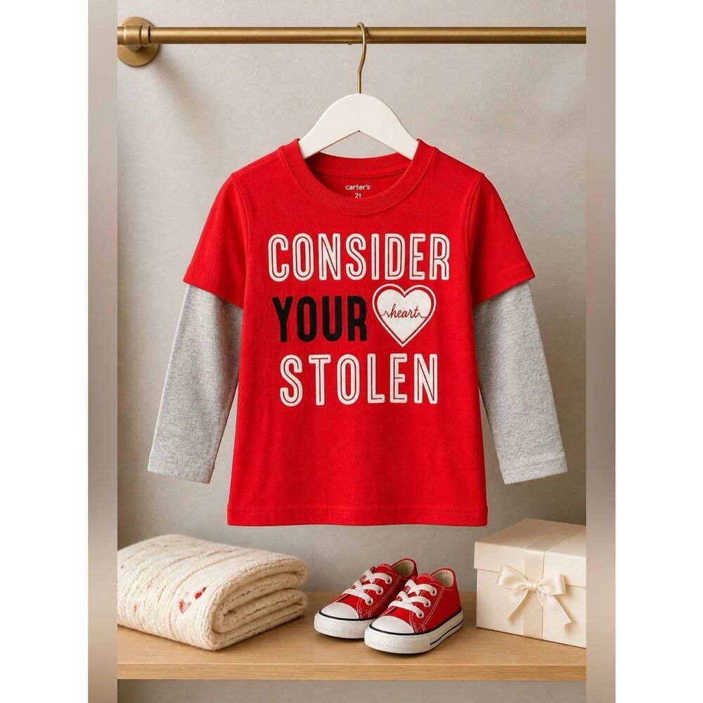 CARTER’S RED AND GRAY LONG SLEEVE T-SHIRT SIZE 2T